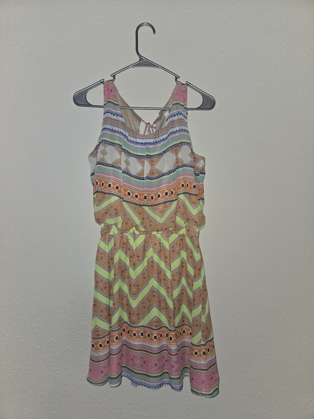Bohemian.Neon Yellow, Coral & Pink Tribal Mini Dress